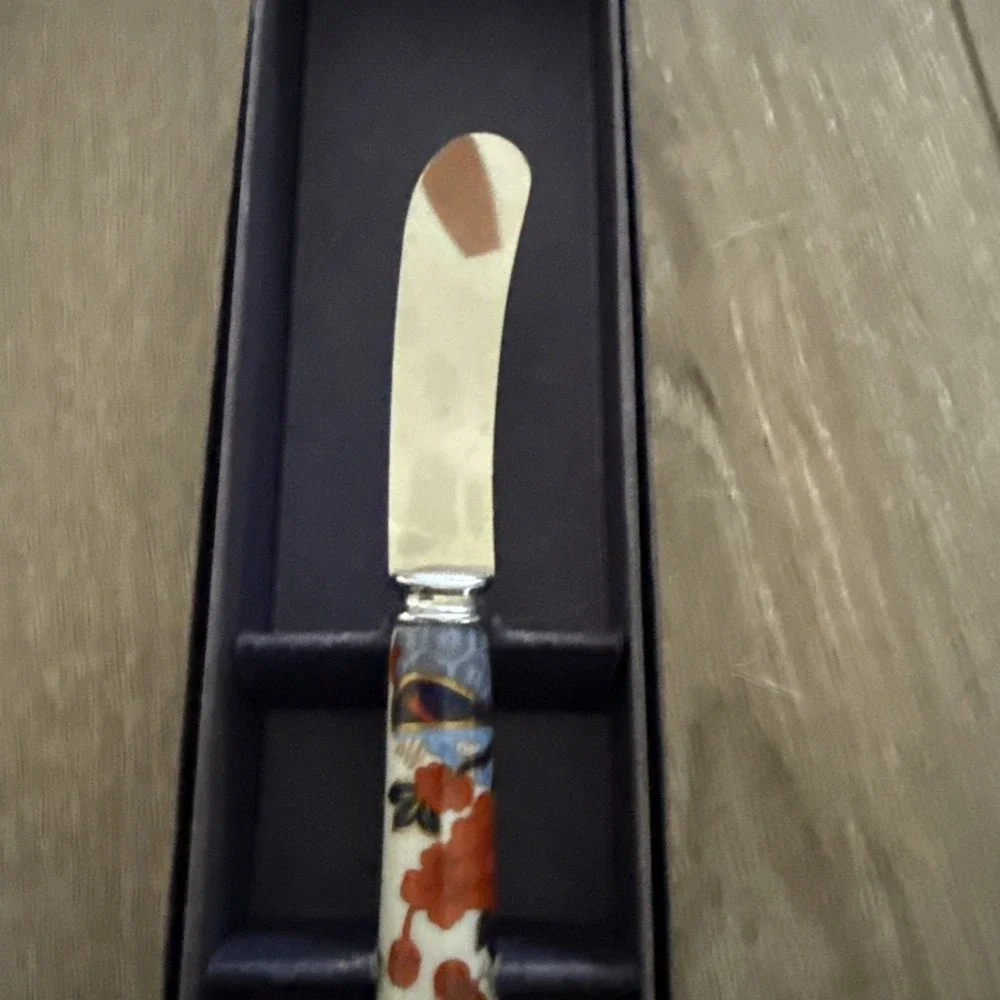 Vtg Prill Sheffield England Stainless Steel Cake Knife With Floral Ceramic Handl